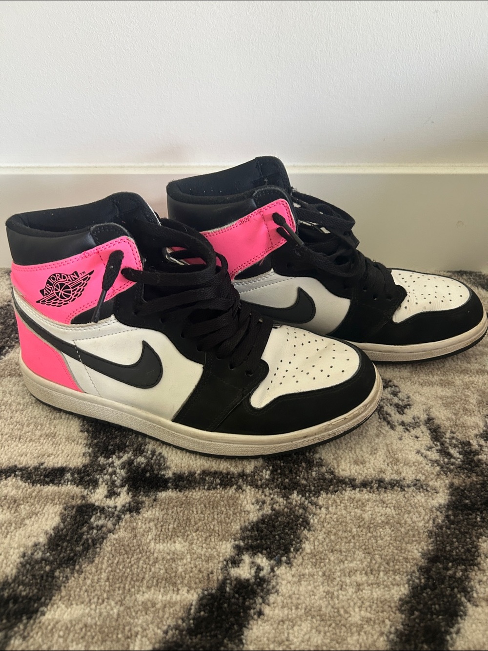 Jordan High-Top Sneakers in Pink/Black/White